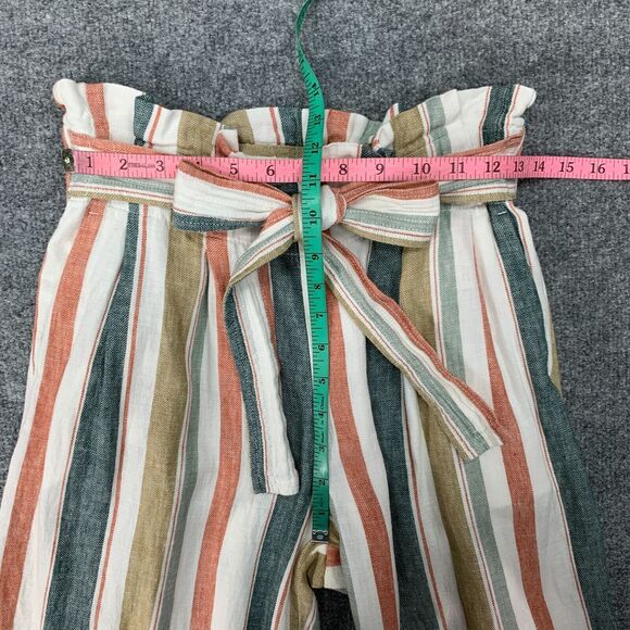 Madewell Huston Crop Pant Womens S Multi Stripe Linen Blend Tie Waist Pull On - Picture 5 of 14
